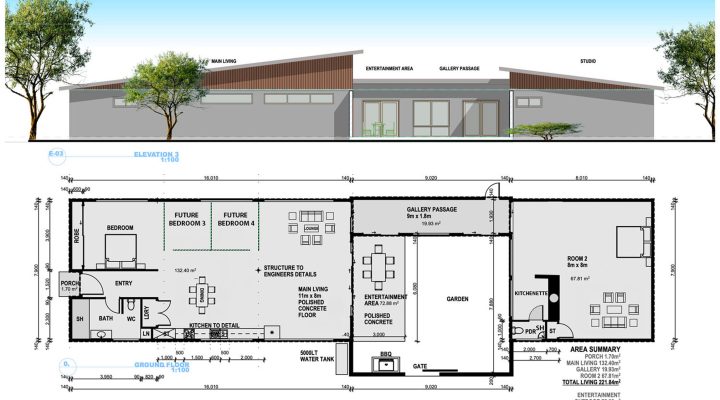 Modern, Architectural Concrete & Steel Home floorplan 1