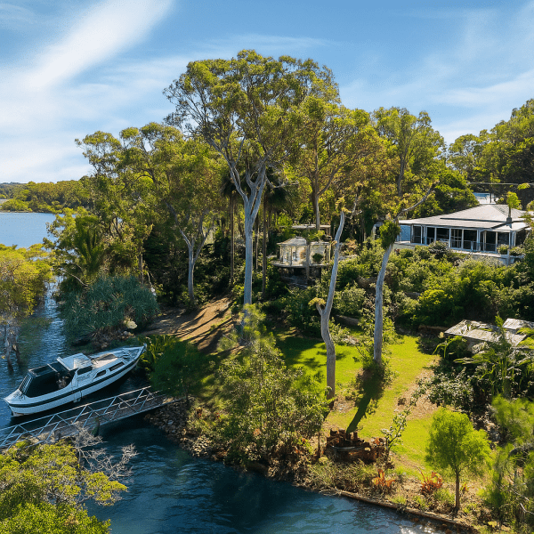 Waterfront Retreat with Docked Boat