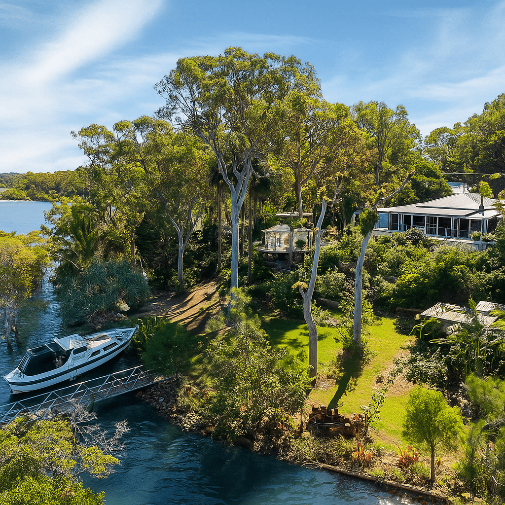 Waterfront Retreat with Docked Boat